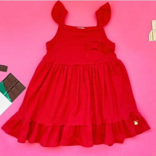 Vestido infantil vermelho básico cheio de estilo